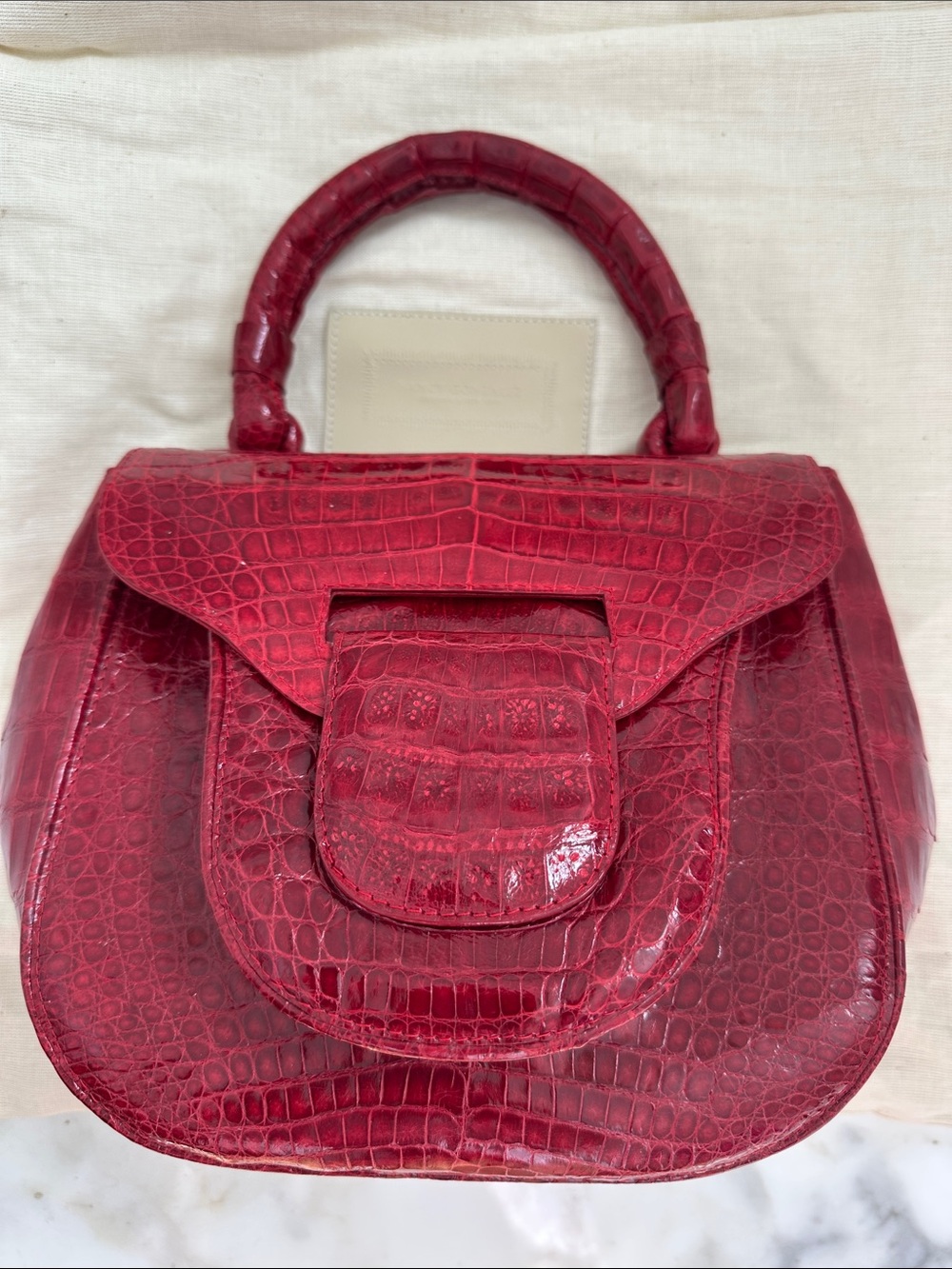 Nancy Gonzalez Red Croc-Embossed Top-Handle Satchel